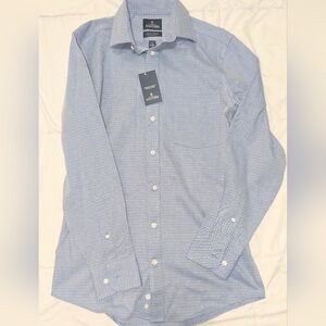 NWT,Stafford, blue Chevron, stretch, long sleeve shirt-men's SM/14-14.5/32-33